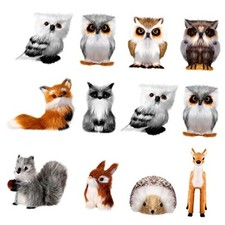 12 Pcs Christmas Animal Ornament Furry Owl Fox Hanging Cute Animal Decoration