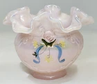 VTG Pink Opalescent Fenton Glass Vase Rose Corsage Hand Painted By M. Wagner