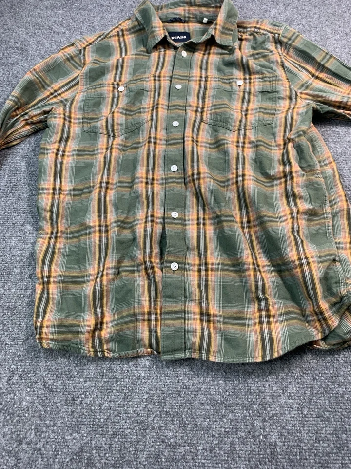 Prana Shirt Mens Medium Green Plaid Long Sleeve Button Up Flannel - Image 4 of 4