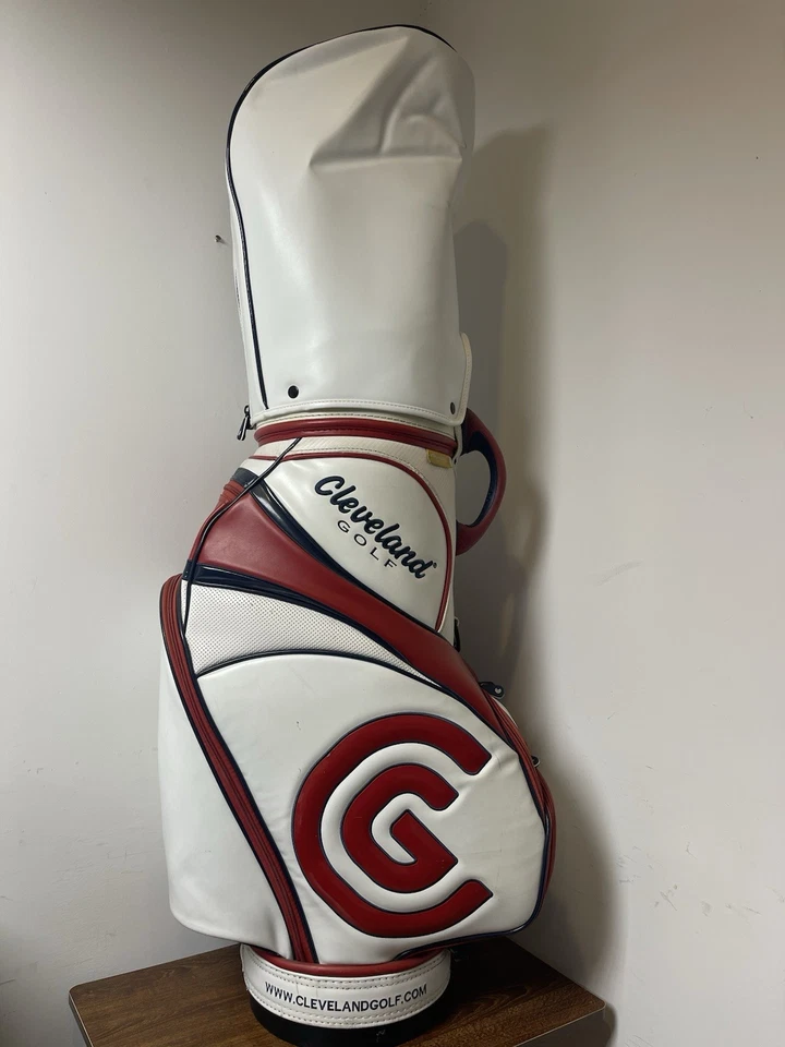 Carrito profesional Cleveland Golf Tour Staff Bag blanco rojo azul 9,5” colores EE. UU. Foto 4 de 4