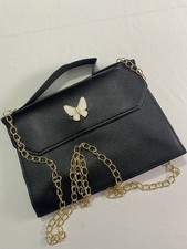 Black Crossbody Bag Gold Chain Strap Magnetic Closure Simple Bag Faux Leather