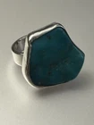 Vintage Sterling Silver Turquoise Ring Free Form Wide Band Size 7.5-8
