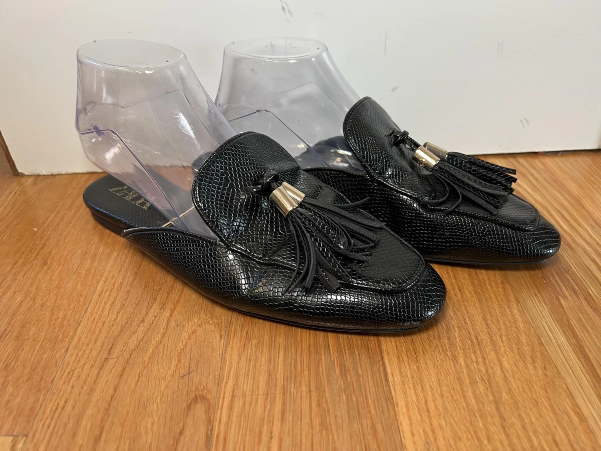 Zara Shoes Womens Size 8.5 Black Tassel Mule Loafers Slip On 