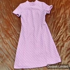 Pink Geometric Jacquard Dress Womens Small Handmade Sleeve Retro Mod Midi