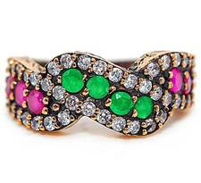 Ottoman Empire Style 3CT Treated Emerald 925 Sterling Silver Ring Sz 7.5 HB1-9