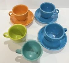 Set Of Fiesta Ware Tea Cups And Saucers multi color Homer Laughlin Coffee Mugs