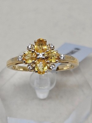 9kt Gold Tanzanian Canary Sapphire & White Zircon Ring Size S (2.53g)