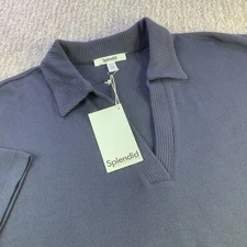 Splendid Collection Womens V Neck Knit Polo Top Blue Size S NWT