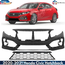 Front Bumper Cover Fascia & Lower Grille For 2020-2021 Honda Civic Hatchback