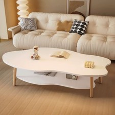 2 Layer Coffee Table Cloud Tea Table Modern Living Room Desk W/ Storage Shelf UK