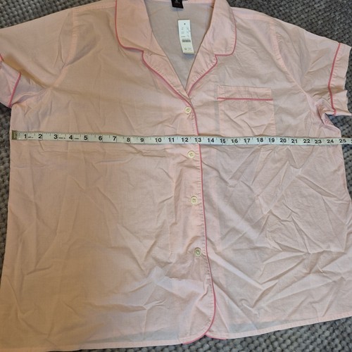 J Crew Women Pajama Set Pink Piping Cotton Size 2X Short Sleeve Cropped Retro - Picture 8 of 9