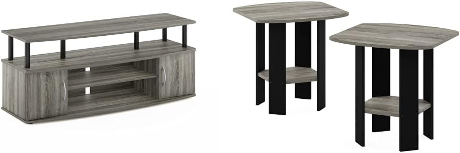 & End Table Set, Fits Tvs Up To 55", Oak/black
