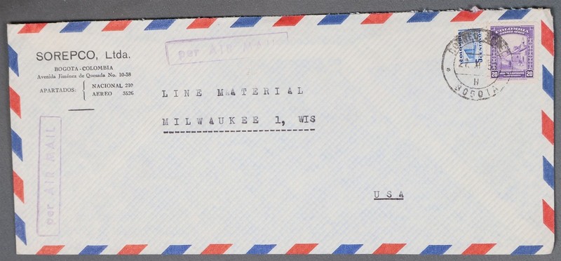Mayfairstamps Colombia 1950s to US Milwaukee WI Airmail cover cca_11805