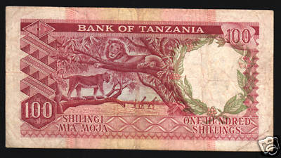 TANZANIA 100 SHILLINGS P5 1966 NYERERE GIRAFFE LION TIGER RARE
