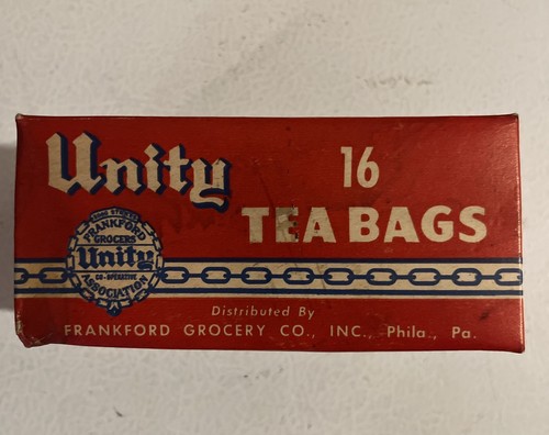 Vintage 1950s Box Of Unity Tea Orange Pekoe Frankford Grocery Philadelphia NOS - Picture 5 of 10