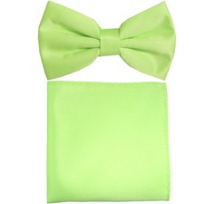 New formal Men's polyester pre-tied bow tie hankie solid lime green wedding