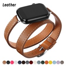 Slim Double Circle Strap Leather Band for Apple Watch Ultra4 49mm 12 11 10 9 8 7