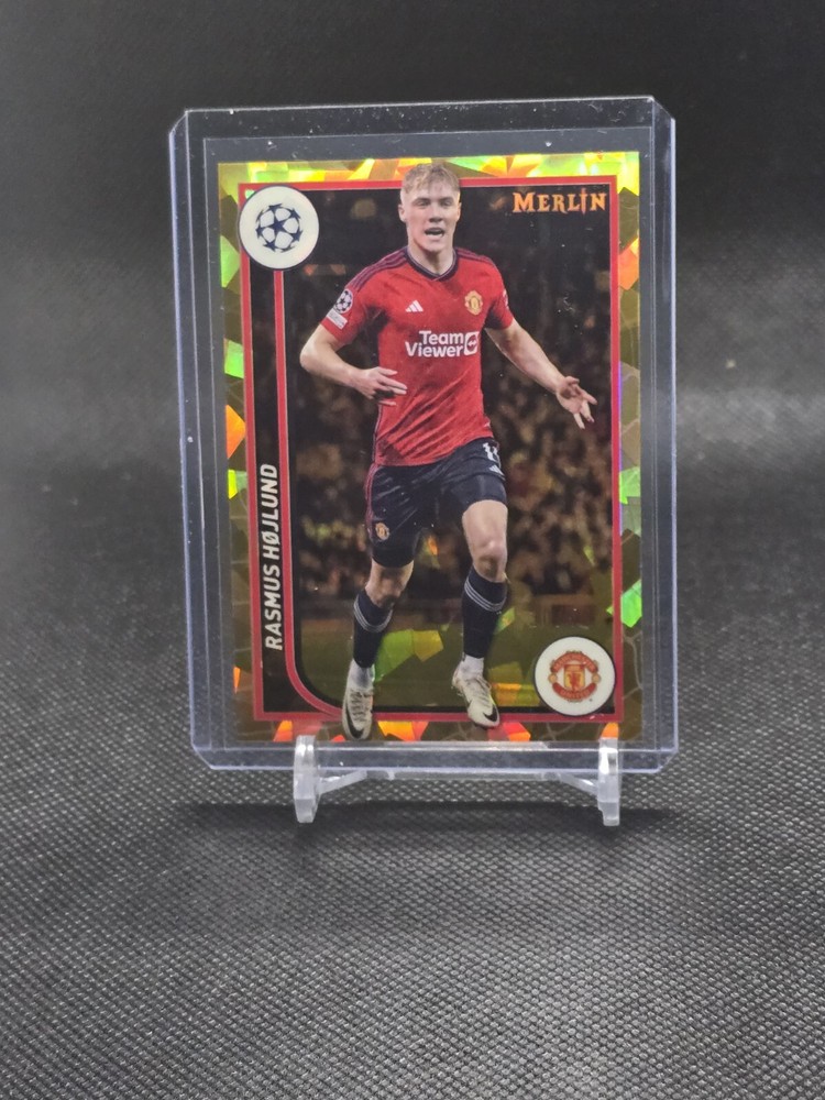 2024 Topps Merlin Rasmus Hojlund Gold Atomic Refractor #/50 Rare Soccer Card