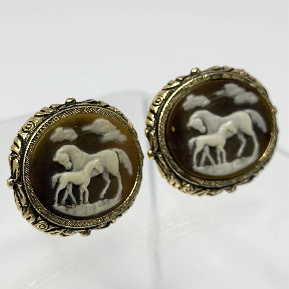 Gemelos de colección raros tono dorado Dante camafeo yegua caballo Incolay 1"" Foto 3 de 4