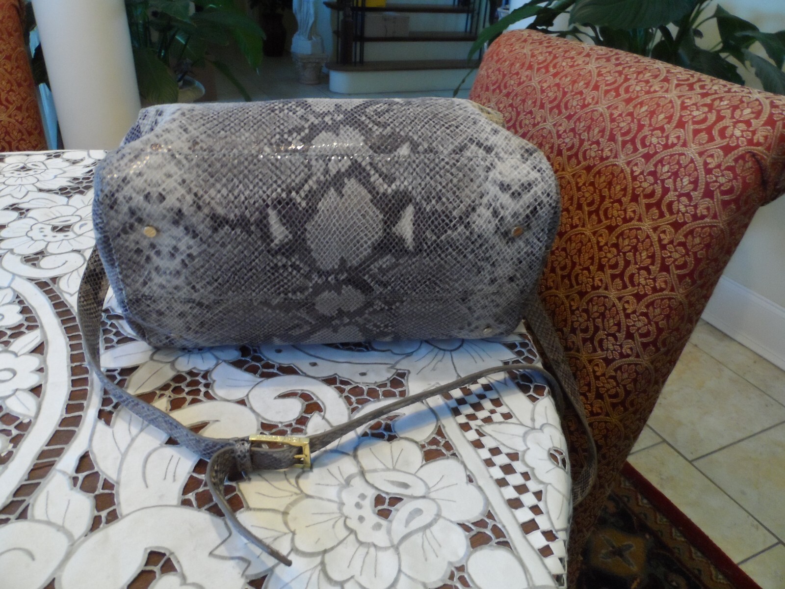 Tory Burch Gray Python Embosed Leather Shoulder B… - image 14