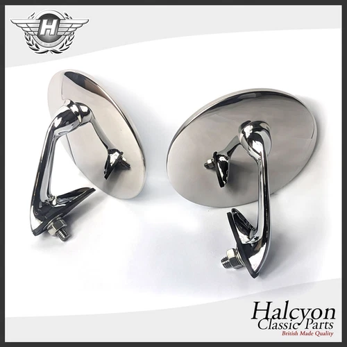 Classic Car Wing Door Mirrors 313 Omnico, Stainless Steel & Chrome Round, Convex