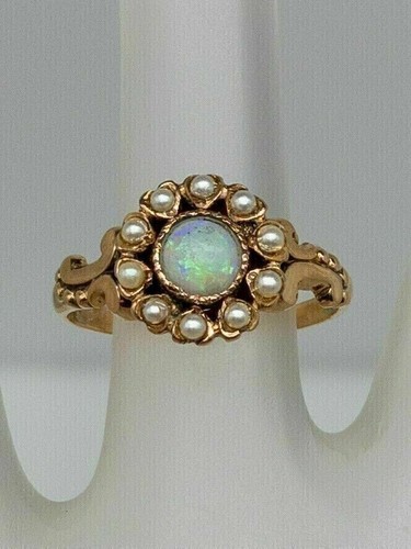 2CT Round Genuine Fire Opal Antique Victorian Women Ring 14k Yellow Gold Plated - 第 6/8 張圖片