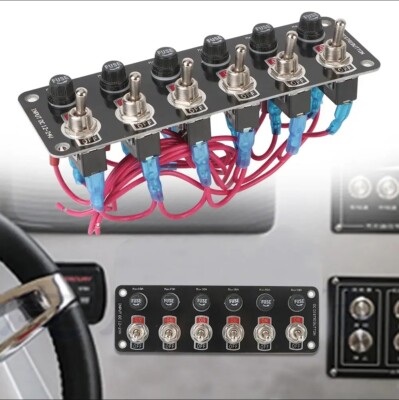6 Gang Metal Rocker Switch Panel Circuit Breaker w/ Fuse Box For Car Marine Boat