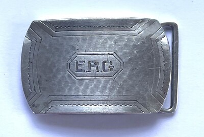 Antique Men Belt Buckle Crown Make 1917 Sterling Silver 15 Grs Monogramed HRG