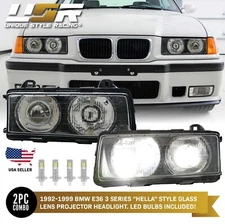 x4 H1 LED Bulbs + Euro GLASS Ellipsoid Projector M3 Headlight For 92-99 BMW E36