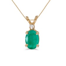 14k Yellow Gold Oval Emerald And Diamond Pendant with 18" Chain