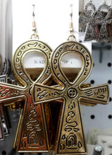 Chunky 3"L Ankh Cross Metal Egyptian Cross Metal African Hip Hop Earrings Tribal
