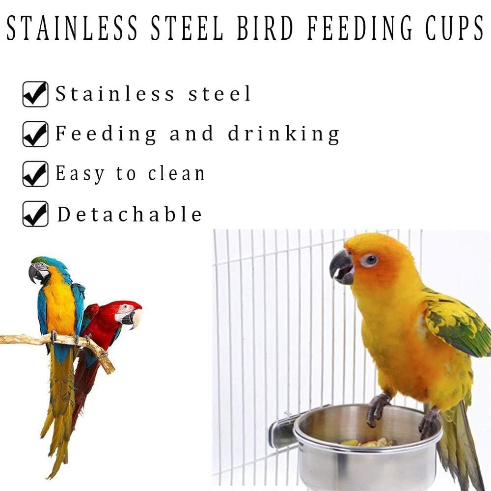 2 Pack Stainless Steel Bird Feeding Dish Cups Bird Feeder with Clamp for Cage