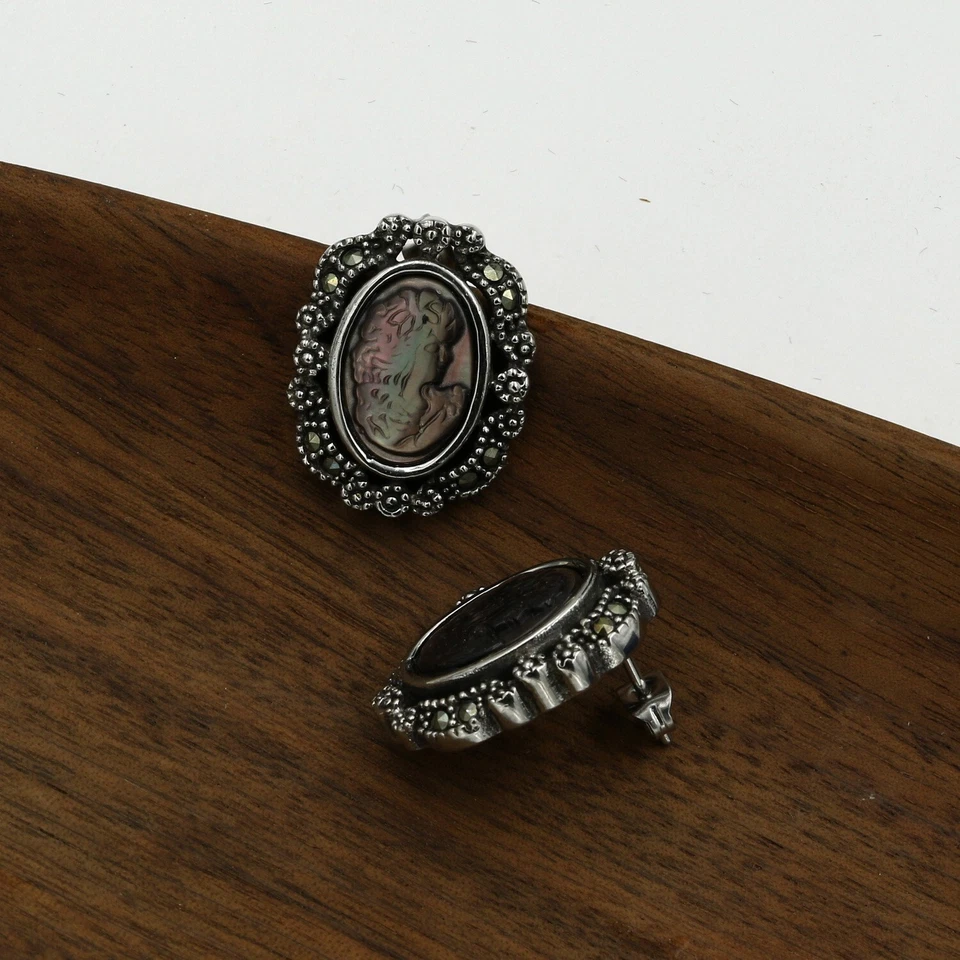 Colgante y pendientes de marcasita camafeo abulón acero inoxidable 316 Foto 2 de 4