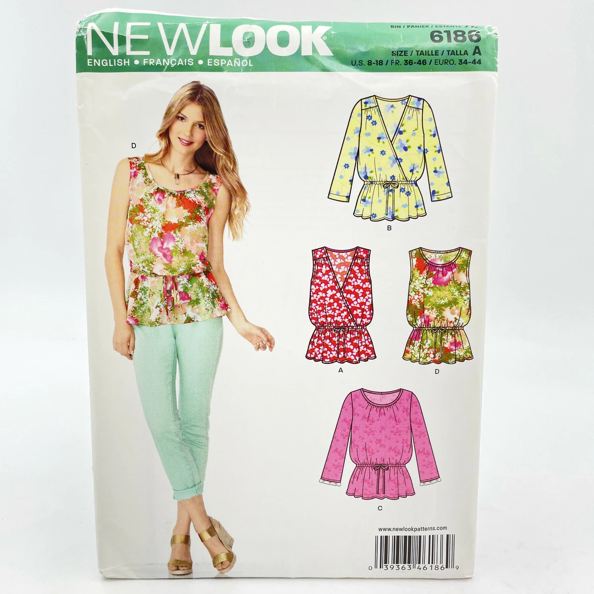 New Look 6186 Loose Fitting Summer Tops Size 8 18 Uncut Sewing Pattern
