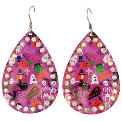 Halloween Sparkle Monster Party Purple Multi-Color Hook Earrings 2-1/4'' long 