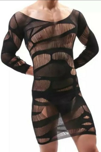 PLUS SIZE Mini Dress #400 BLACK Nylon Fishnet Big Tall Women Men Sexy Lingerie - Picture 12 of 12