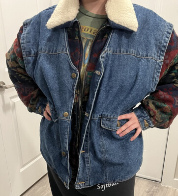 Vintage 80s Ash Creek Trading Jeans Denim Jacket Aztec