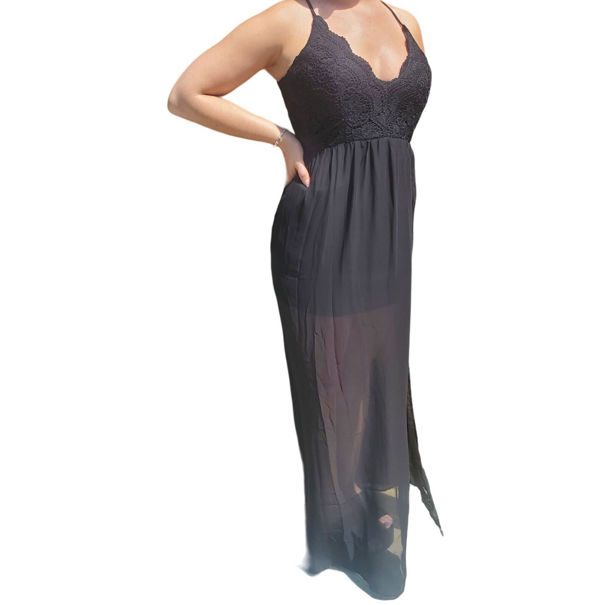 Black Crochet Lace Maxi Dress Open Back Spaghetti Straps Sz M | eBay Black Crochet Lace Maxi Dress Open Back Spaghetti Straps Sz M | eBay