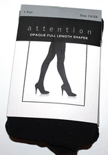 Attention Black Opaque Full Length Shaper Tights  1 Pair - Plus Size 1X/2X