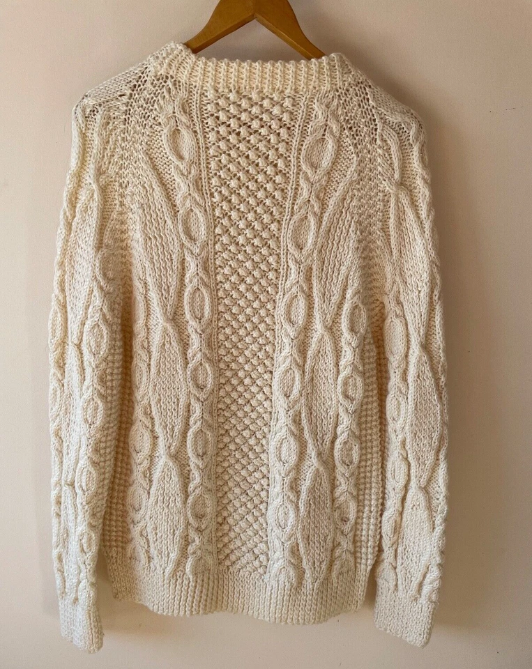Gorgeous Hand Knitted Aran Fisherman's Sweater Cream Unisex - Image 2 of 4