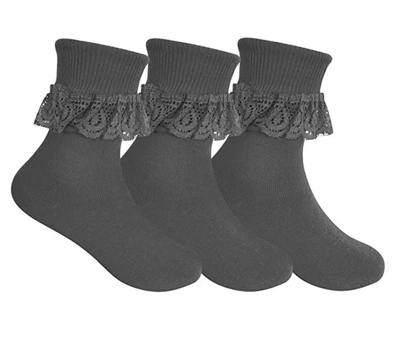 Childrens grey frilly socks deals