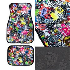 4pcs Jdm Sticker Bomb Multicolor Fabric Floor Mats Interior Carpets Universal