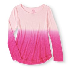 Faded Glory Girls Long Sleeve Dip Dye Hacci Top Small 6-6X Elegant Pink NEW