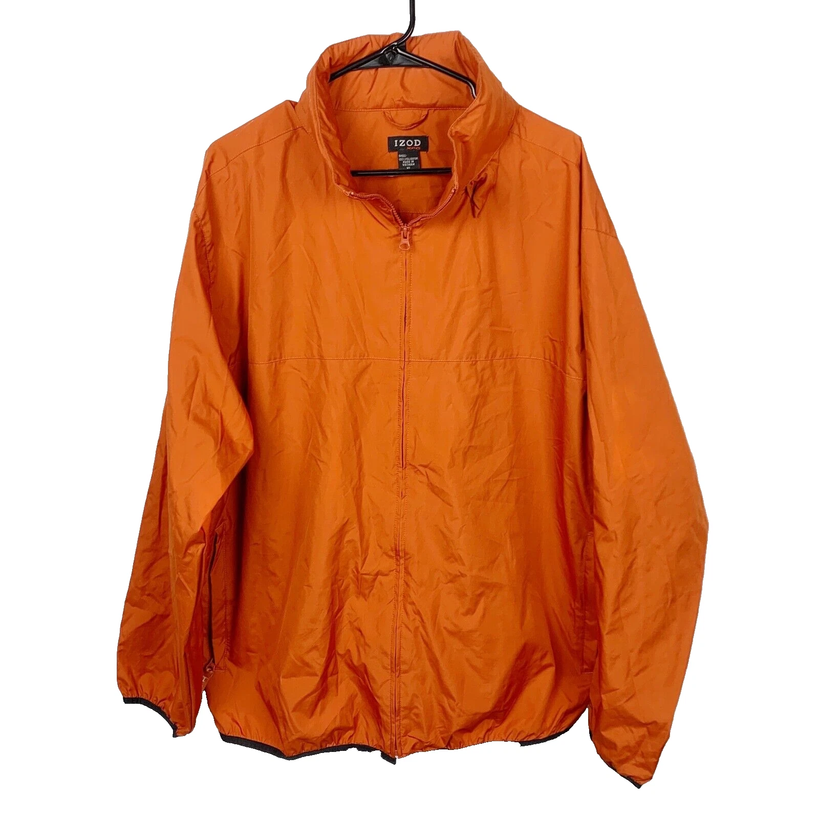 IZOD XFG Orange Full Zip Windbreaker Jacket Hood Lightweight Size XL