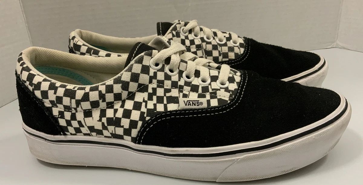 Vans Mens 8.5 Womens 10 Lace Up Skate Shoes Comfycush Black White