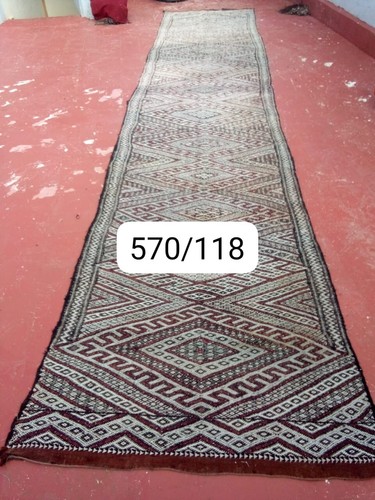 Marroquí Vintage Grande Kilim Runner Tejido a Mano Beréber 15 ft7’’ X 3 ft8’’’/calidad - Imagen 7 de 7