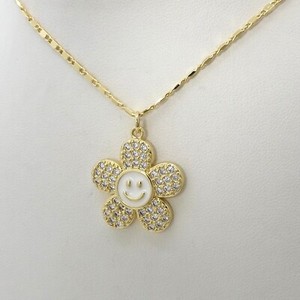 Authentic 18k Gold Plated cz Smiley Face Flower Pendant Necklace Gemelli 18in