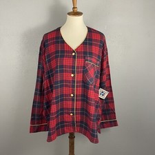 Vtg 90s ESLEEP Pajams Red Plaid Sleep Shirt Size XL Cotton Gold Trim NEW Pajamas