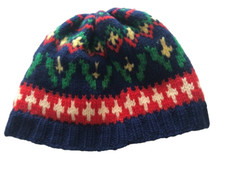 Toboggan beanie cap hand knitted wool one size