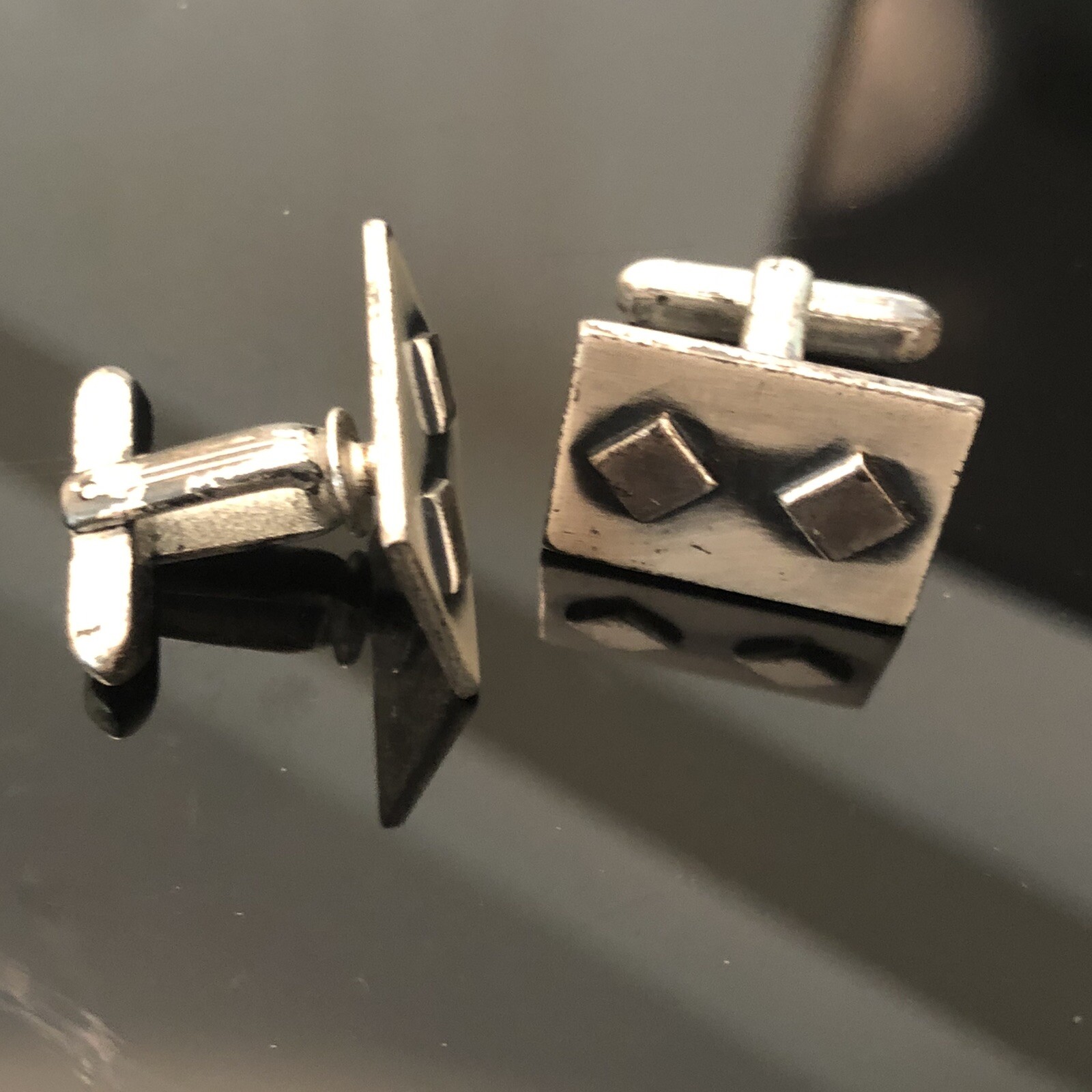 Vintage Art Deco Cufflinks Rectangular, Silver To… - image 2